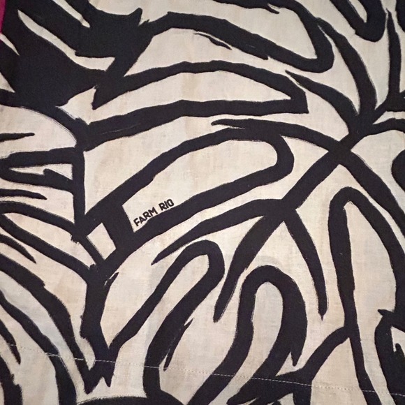 Farm Rio Anthropologie Wide Leg Linen Pants Black White Monstera Leaf Small Boho - Picture 6 of 13